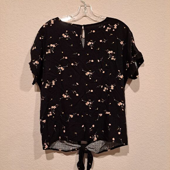 BUFFALO David Bitton black floral front-knot cap sleeve blouse top shirt size S - Picture 7 of 9